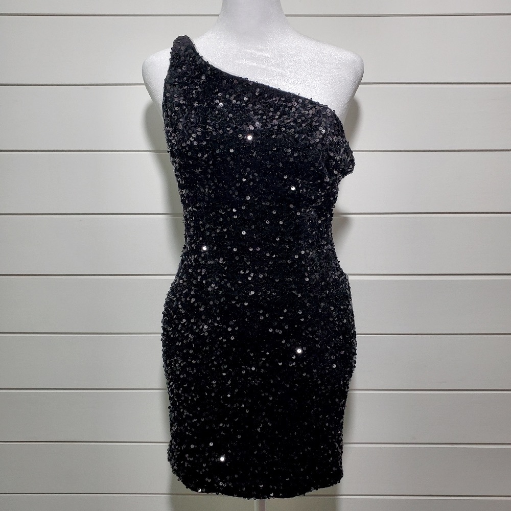 Lavetir Sequin One Shoulder Bodycon Mini Dress Prom Dance Size S